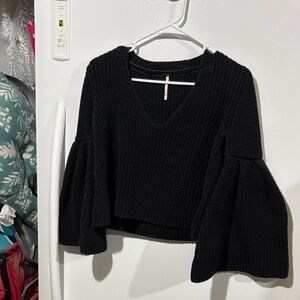 Free People Black Textured Knit Sweater with Branded Tag
